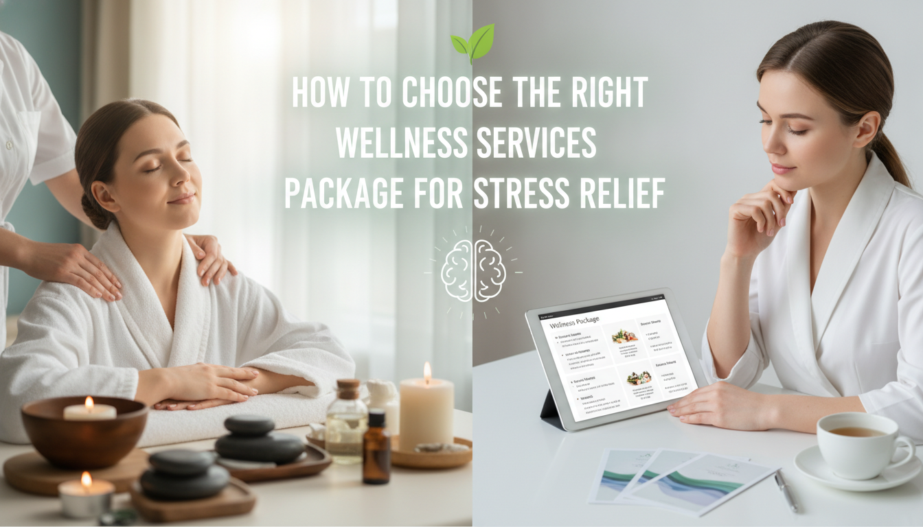 Woman receiving spa massage and reviewing wellness package