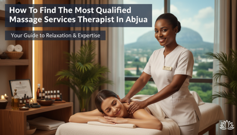 Massage therapist giving client back massage in Abuja spa