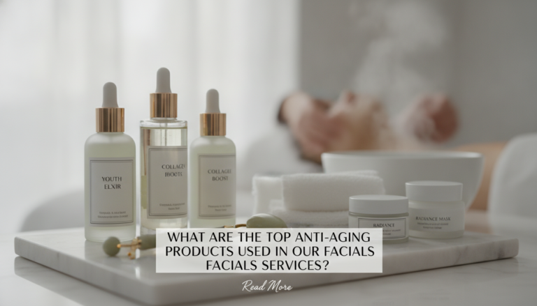 Anti-ageing skincare products displayed in spa setting
