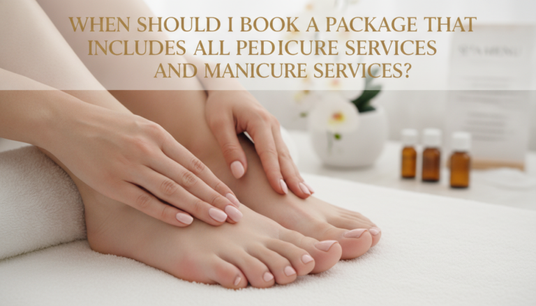 Manicured hands and pedicured feet in spa setting