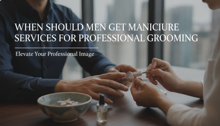 Man receiving professional manicure in modern salon setting