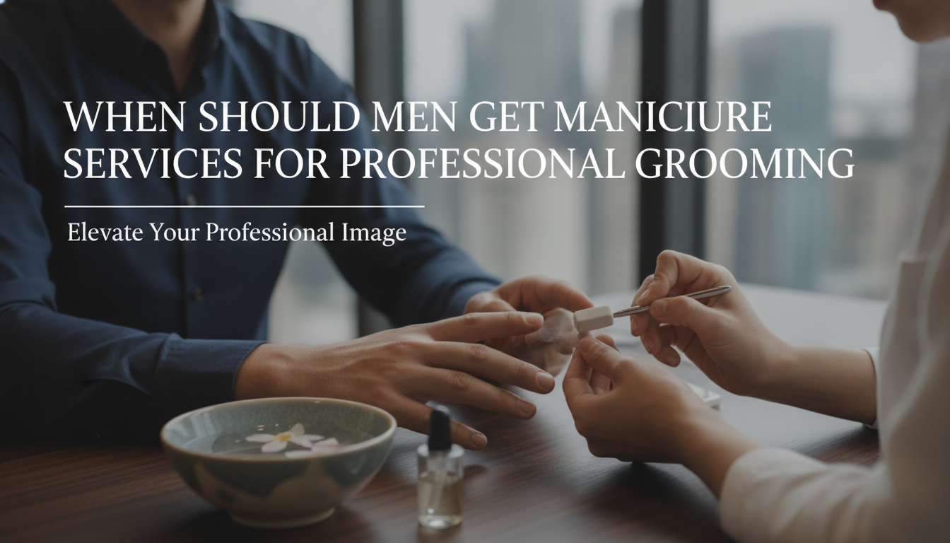 Man receiving professional manicure in modern salon setting