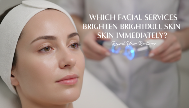 Woman receiving blue light facial treatment in clinic