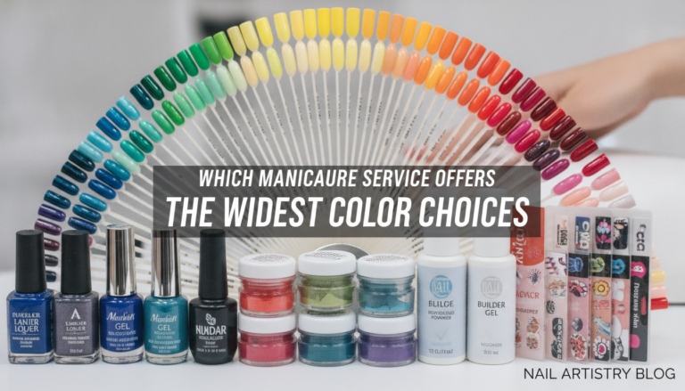 Manicure products with colourful nail varnish swatches fan