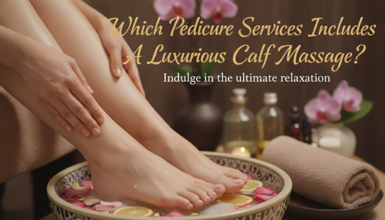 Woman receiving pedicure with relaxing calf massage
