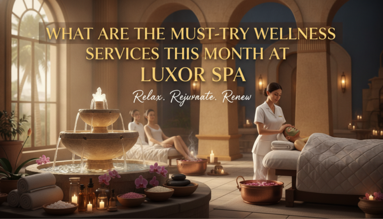 Luxor Spa interior with fountain and facial treatment