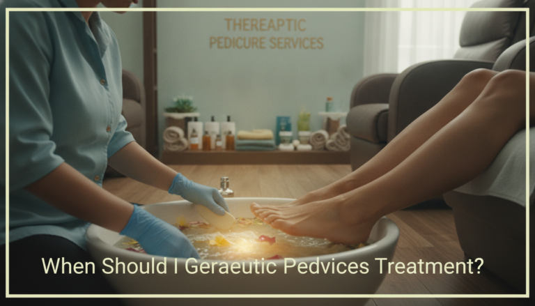 Therapist giving therapeutic pedicure foot soak treatment