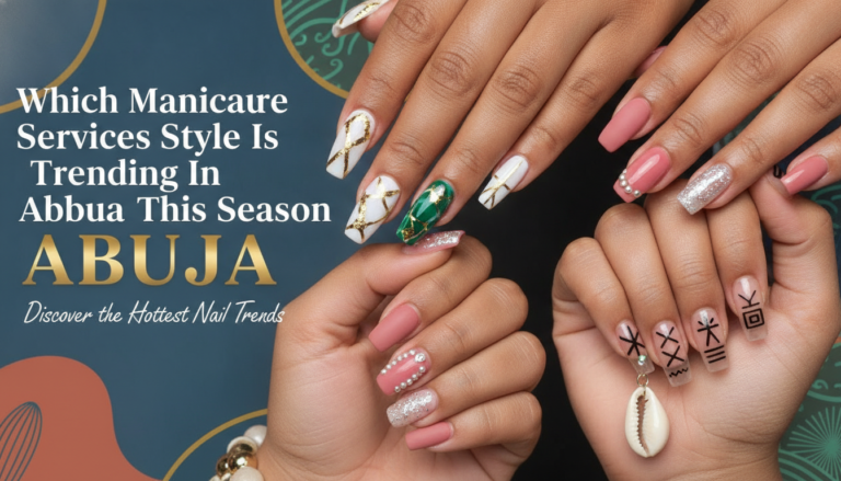 Hands showcasing trendy manicures with intricate nail art