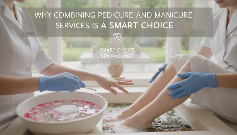 Spa manicure and pedicure treatment with rose petal soak